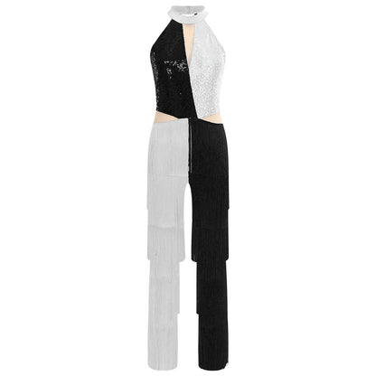 70s 80s Disco Costume Women's Streetwear Jumpsuit Shiny Clubwear Flared Long Pants Rompers Flares Metallic Hippie Party Outfit