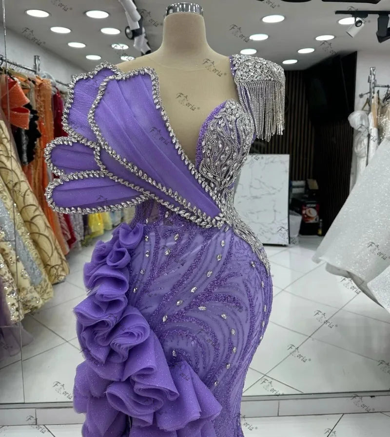 Floria Purple Beads Mermaid Evening Dress Luxury Crystal Tassel Ruffles Prom Gown Elegant Formal Party Dresses Customized 2026