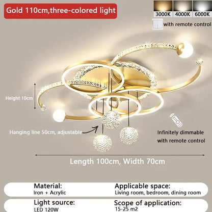 Nordic style eye protection living room light, simple, modern, atmospheric, high-end crystal ceiling light, Guangdong