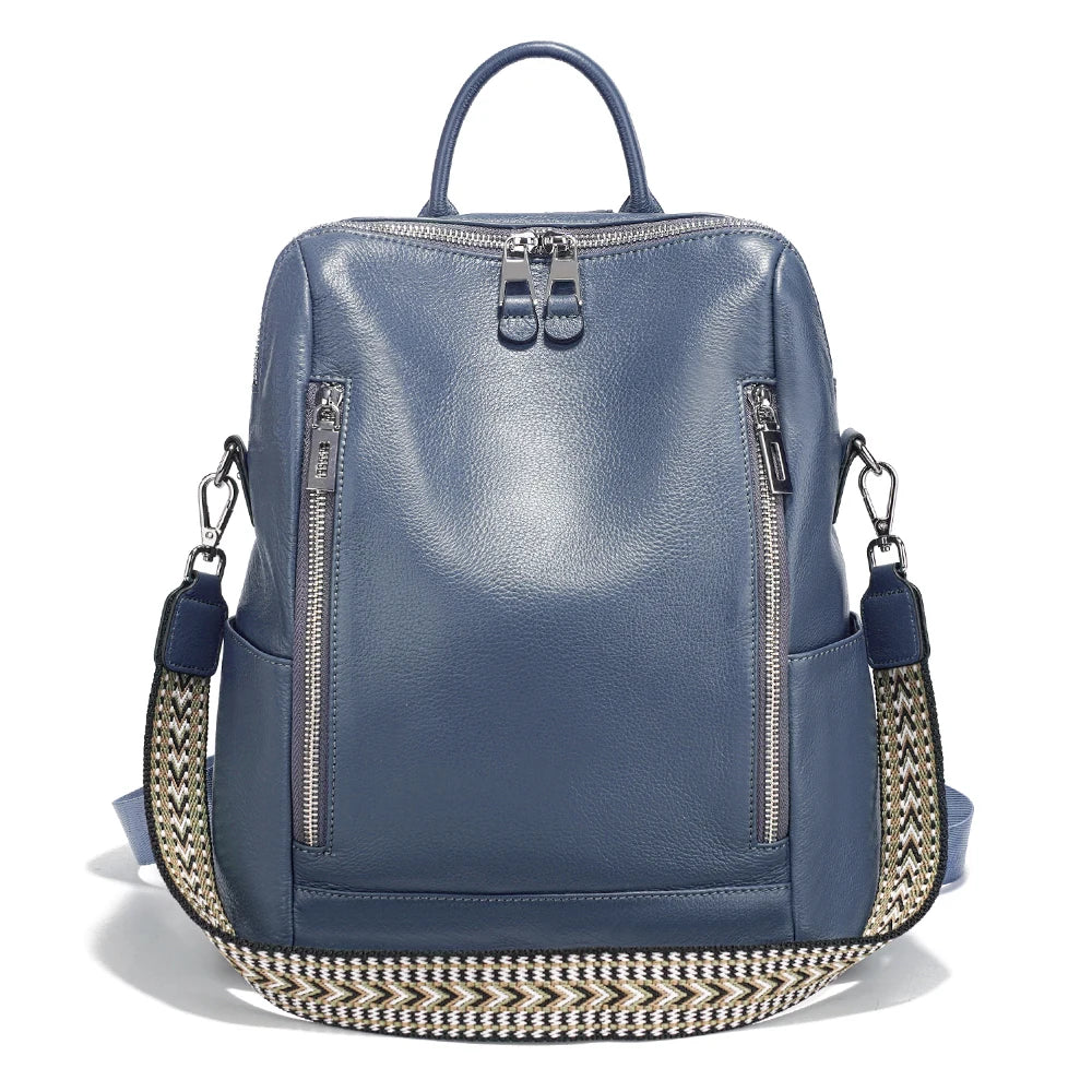 Zency Fashion Genuine Leather Backpack Knapsack Multi-pocket Day Pack Travel Convertible Shoulder Bag for Fall Winter Commuter