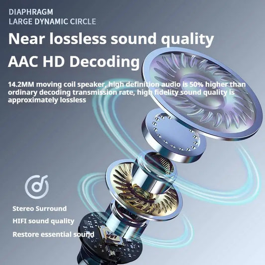 HD Screen Wireless Bluetooth 5.4 Headphones HiFi Sound Neckband Earphones For Live Karaoke Sports Gamer Headsets Noise Reduction