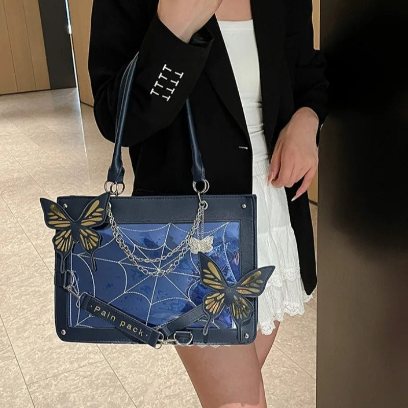 Sweet Y2k Lolita Butterfly Chain Shoulder Bags Trendy Gothic Harajuku Ita Bag Japanese Chic Women Transparent Handbags Crossbody