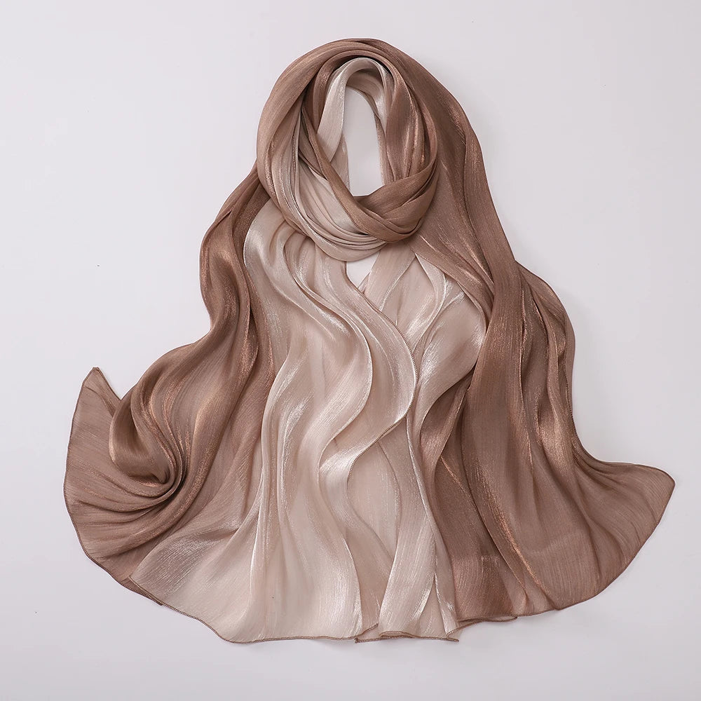 Two-color Shimmer Shiny Satin Hijab Crinkle Scarves Shawl Women Muslim Hijab Crepe Bandana Islamic Shimmer Silk Hijab