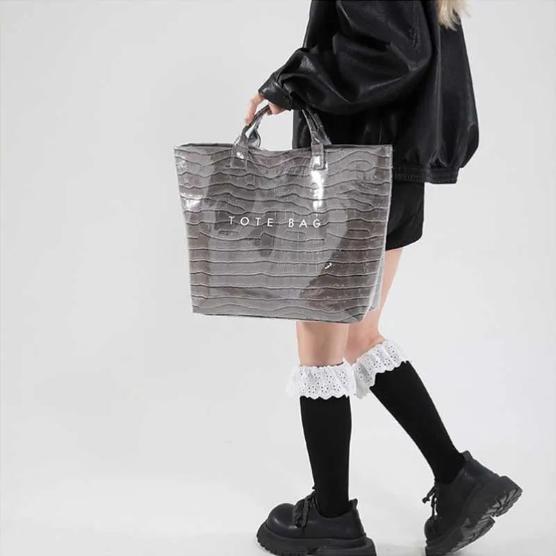 Crocodile Texture Tote Bag Pvc Kraft Paper Large Capacity Luxury Hobo Handbag Women Casual Shopping Letters Top Handle Hand Bags