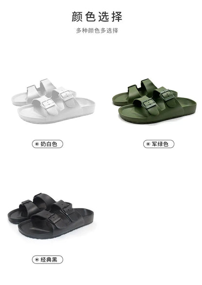 Shevalues Summer Flat Slippers For Women Men 2025 New Thick Sole Sandals With Double Buckle Fashoin Outdoor Antiskid Beach Slide