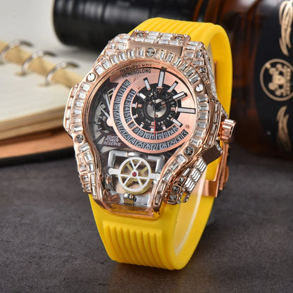 Business Full Diamond Case Luxury Top Mens Watches Rubber Strap Color Creative Decorative Quartz Watch Men AAA Clocks Relogio