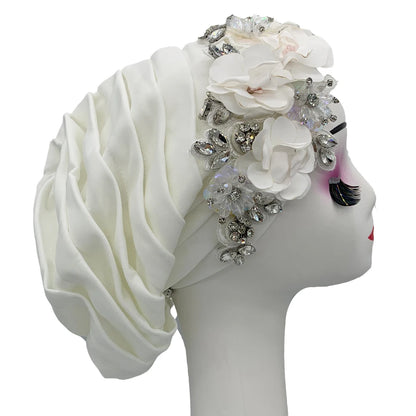 Elegant Flower Diamonds Women's Turban Cap African Party Headwear Hat Lady Head Wraps Muslim Headscarf Hats Turbante Mujer