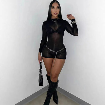 Doyerl Solid Long Sleeve Shorts Romper for Woman Bodysuit Fancy Club Skinny Stretchy Party Night Going Out One Pieces Playsuit