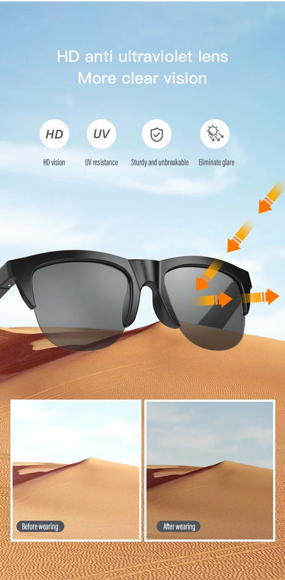2026 New Smart Glasses Bluetooth 5.3 Music Control Wireless Call Answer Anti UV Sunglasses Camping Cycling For Men Women