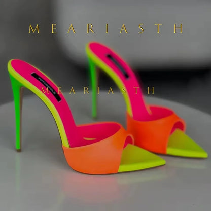 Super-high Heel Slippers Women Shoes Summer Peep Toe Mixed Colors Stiletto Sandals Sexy Party Ladies Shoes Luxury Woman Pumps