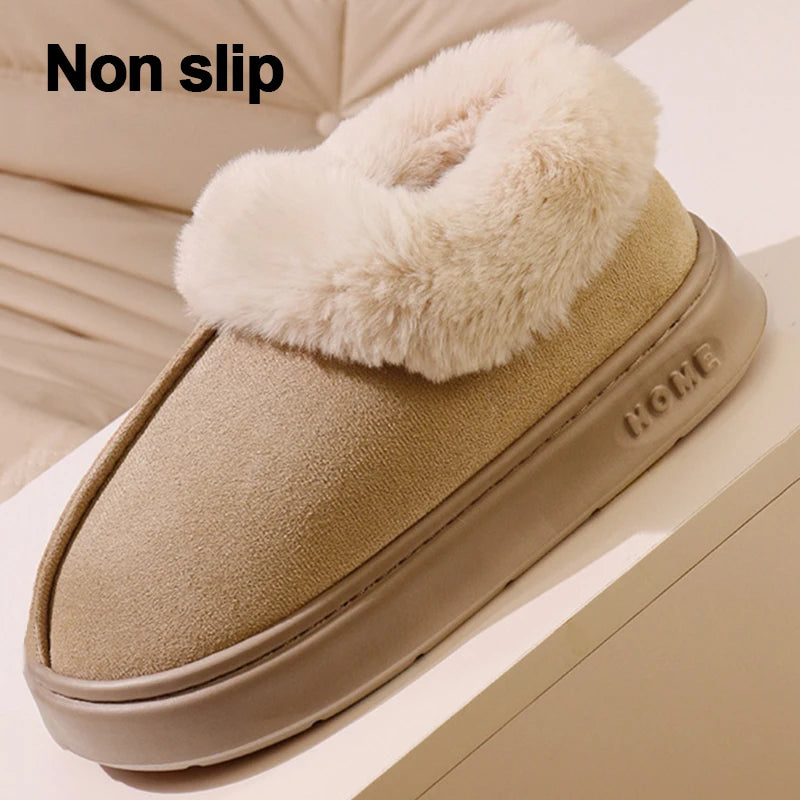 Thickened Warm Plush Snow Boots Women Winter 2025 Fluffy Faux Fur Cotton Shoes Woman Thick Sole Non Slip Comfort House Slippers