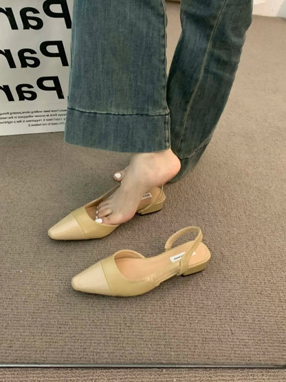 Brand luxury designer fashion PU leather design ladies summer new style pointed toe low heel women sandals non-slip flat shoes