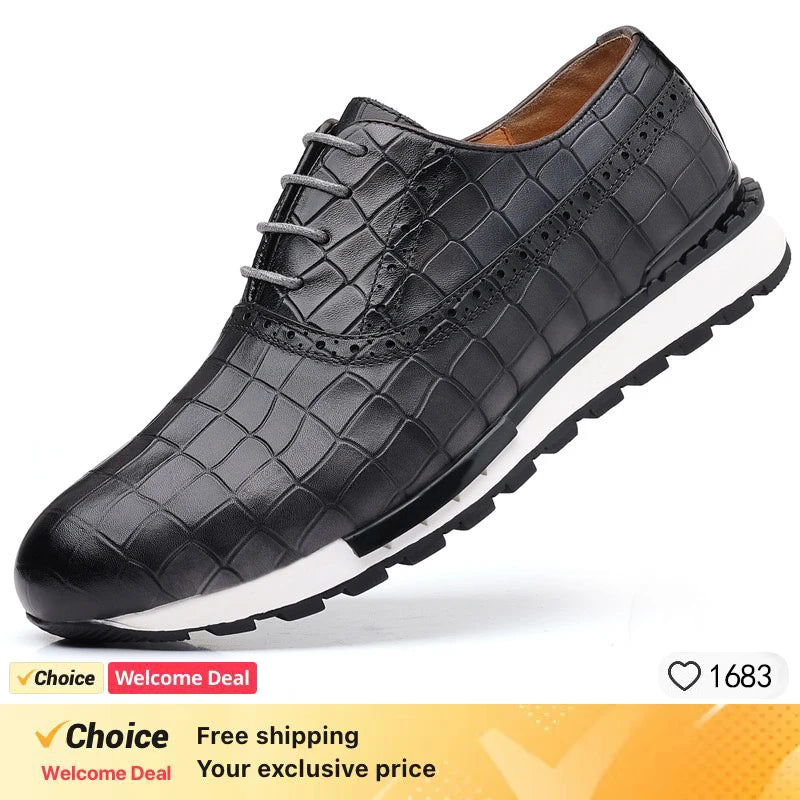 Genuine Leather Man Luxury Sneakers Plaid Weave Pattern Lace-up Men Casual White Oxford Shoes Deals Spring Autumn 2025