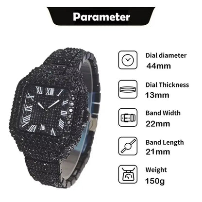 Cool Black Iced Watch For Man Fashion Brand UNIGUET Hip Hop Diamond Bling Bling Jewelry Square Wrist Watch Mens Dropshipping