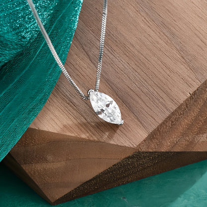 1-3CT Marquise Cut Moissanite/Zircon Necklace Box Chain Minimalist Diamond Pendant Women‘s’ S925 Sterling Silver Certificates