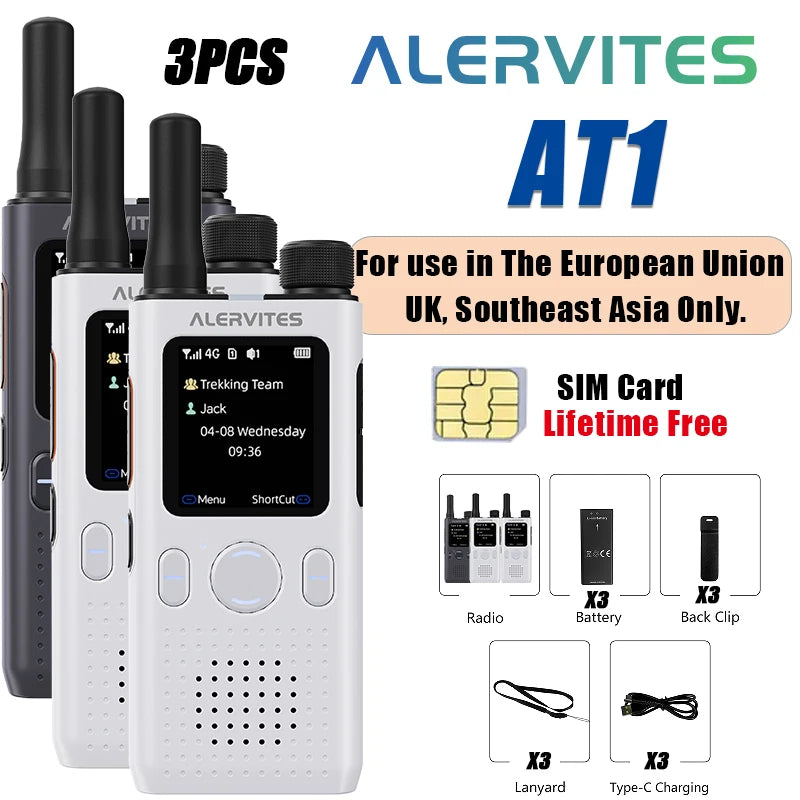 1/2/3PCS ALERVITES PoC AT1 Global Walkie Talkie Baofeng Radio 4G LTE Unlimited Distance US/EU Version OLA APP USB-C Ultra-light