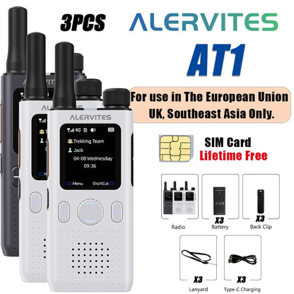 1/2/3PCS ALERVITES PoC AT1 Global Walkie Talkie Baofeng Radio 4G LTE Unlimited Distance US/EU Version OLA APP USB-C Ultra-light