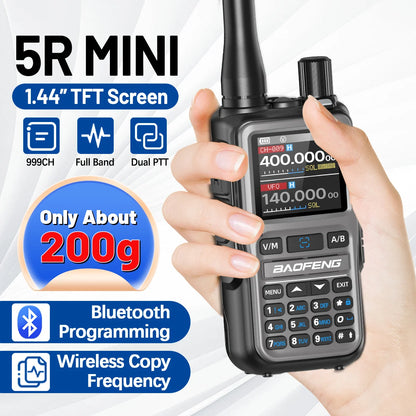 BAOFENG UV-5R Mini Walkie Talkie Full Band Bluetooth Programming Wireless Copy Frequency 999CH AM FM Type-C Long Range Ham Radio