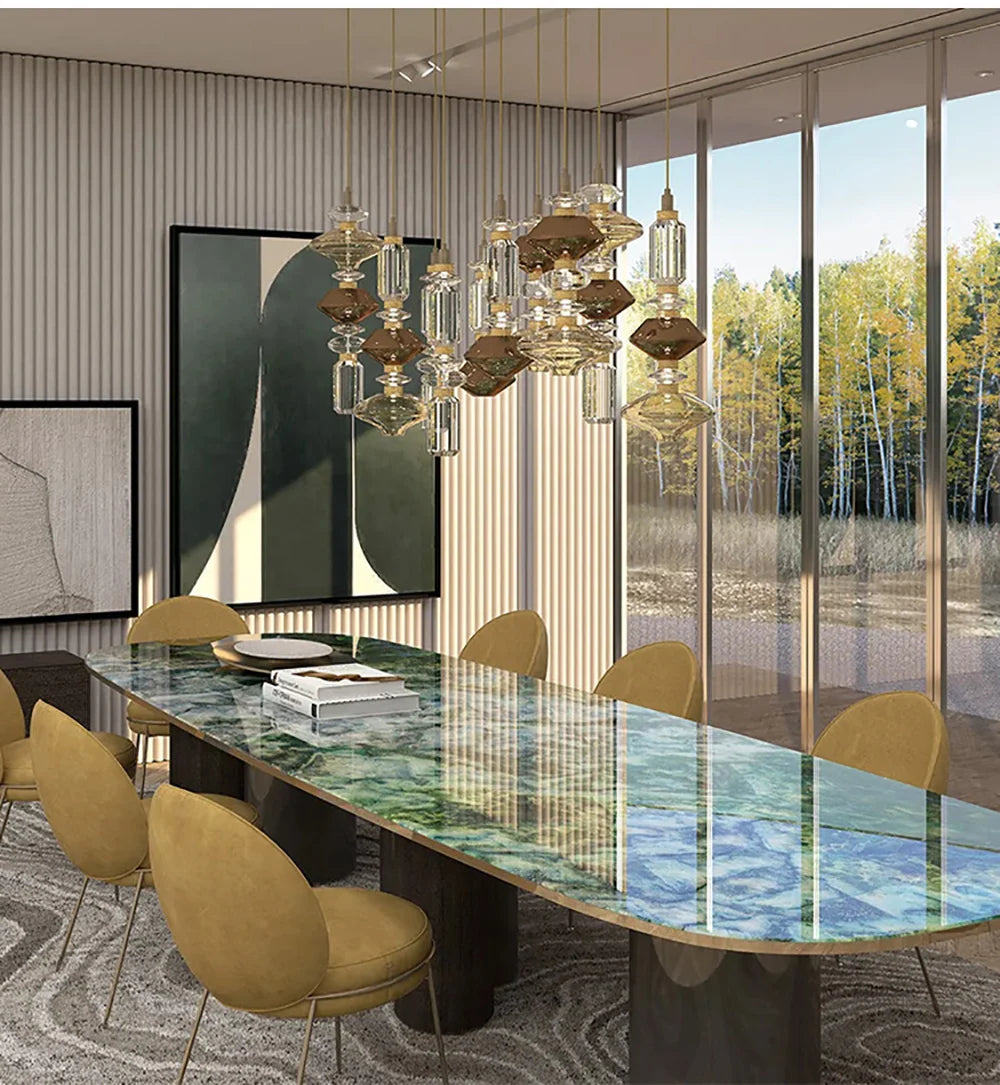 Creative Design Trendy Modern Glass Lamp Modern Home Decor Living Room Pendant Lights LED Foyer Hanging Lamp Long Table Lustre