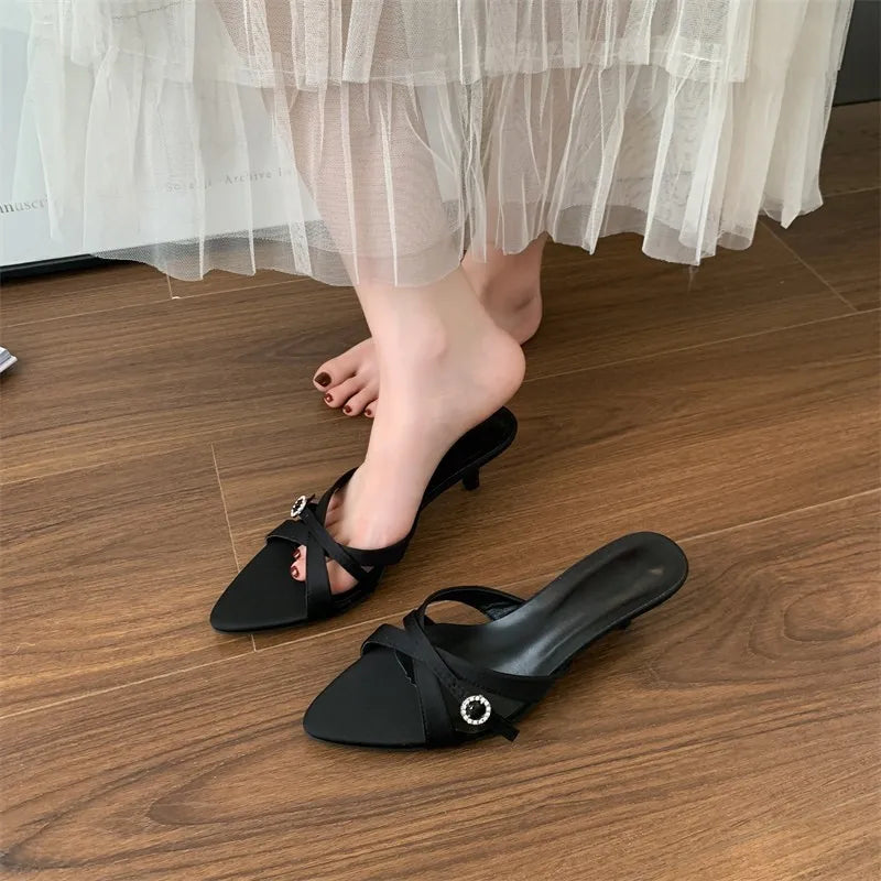 Sexy High Heels Slippers Pointed Toe Heels Shoes for Woman Sandals Luxury Dress Slides Elegant Pumps Party Mujer Flip Flops