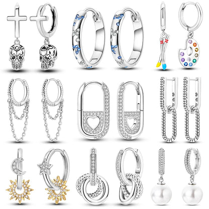 925 Sterling Silver Original Hoop Earring For Woman Luxury  Pendientes Wedding Jewelry Gift