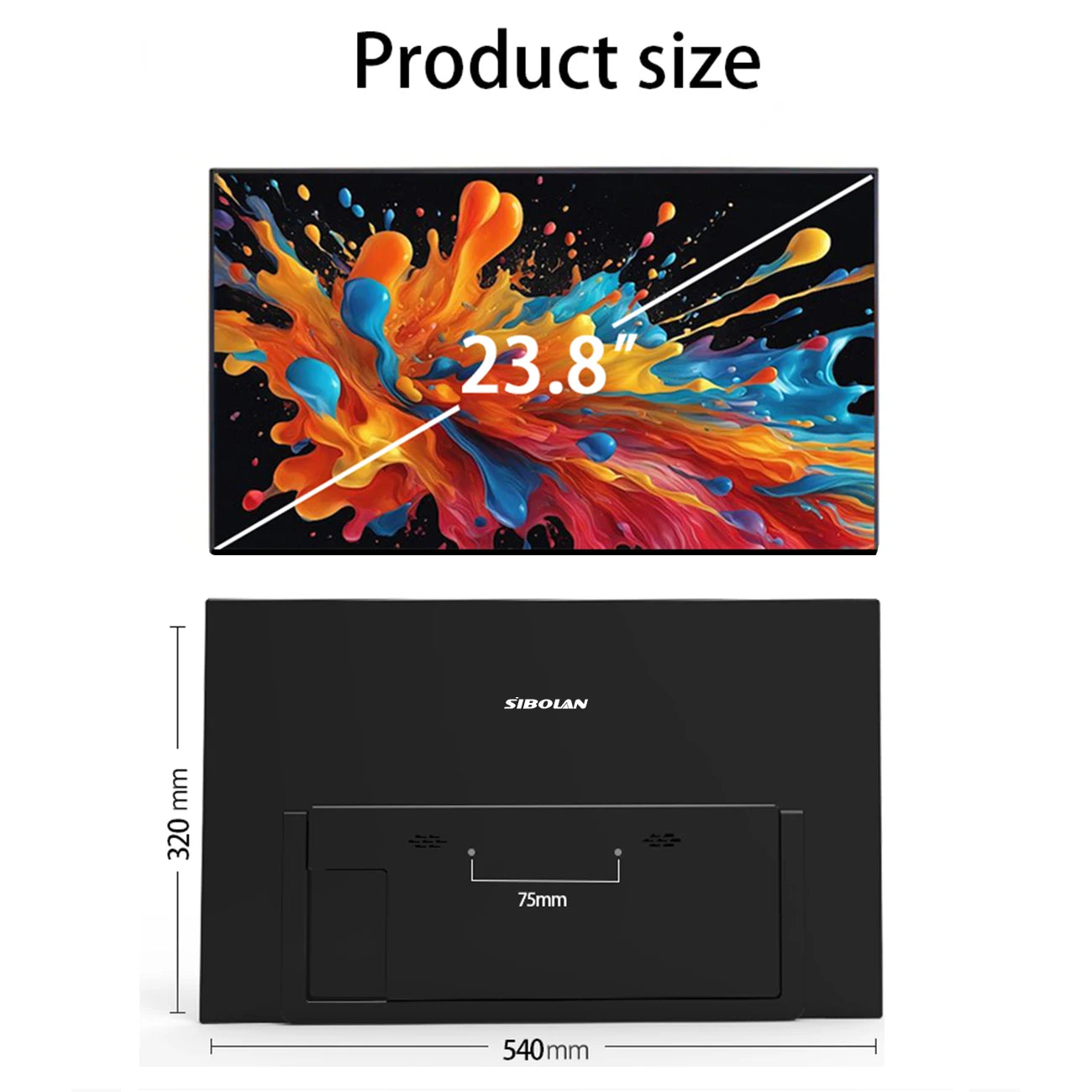 SIBOLAN 23.8" 4K Portable Monitor UHD 3840*2160 100%sRGB External Gaming Screen USB C LS Stand VESA for Mini PC Laptop MAC