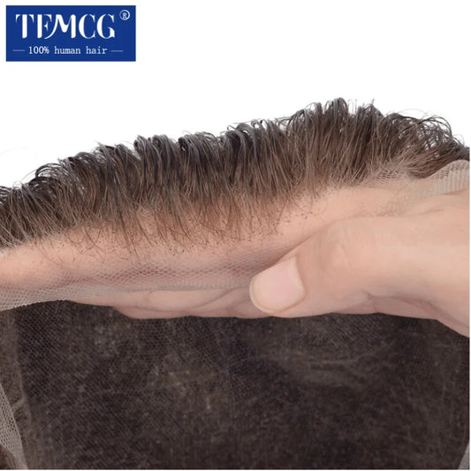 Full Lace Hair System Men Wig With Realistic Hairline Toupee For Men Breathable Male Hair Prosthesis 100% Human Hair Wig For Man