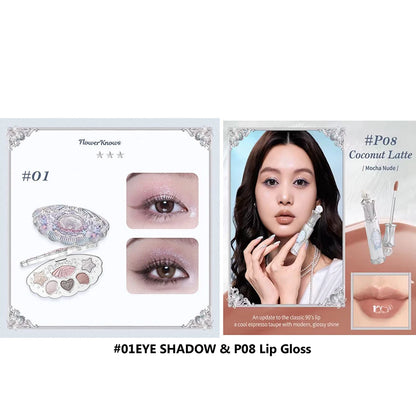 Flowerknows Shell's Jewel Makeup Gift Set Eye Blush Lip Glaze Setting Powder Correcting Primer For Women Full Kit