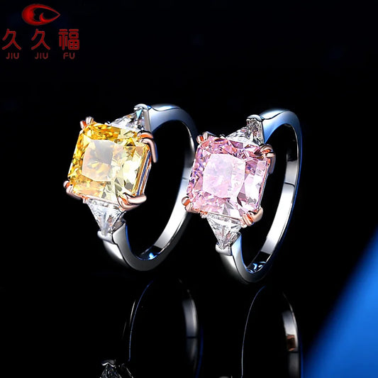 Fat Square Color Diamond Ring for Women, PT950 Platinum Inlaid 3 Carat Moissanite, suitable for daily wear and gift matching.