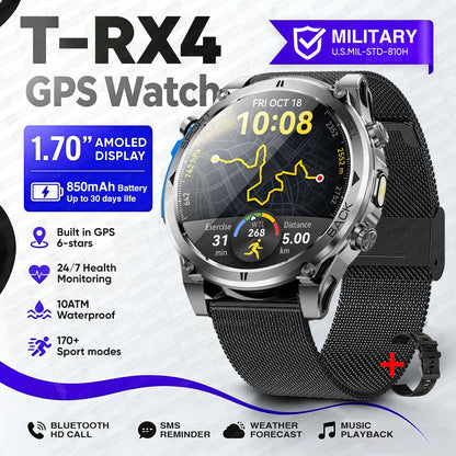 2026 New Military T-RX4 Ultra GPS Smart Watch Men 10ATM Waterproof Compass Flashlight Bluetooth Call Sports tracker Smartwatch
