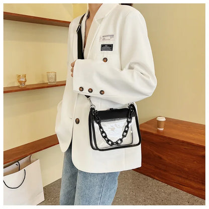 Clear Crossbody Bag for Women PVC Transparent Single Shoulder Chain Portable Messenger Bags Small Square  Satchel Bag Girls Gift