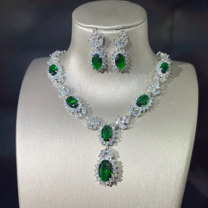 Hot New Luxury Pendant Necklace Female Earrings Set Imitation Moissanite Diamond Explosion Flash  Jewelry Set