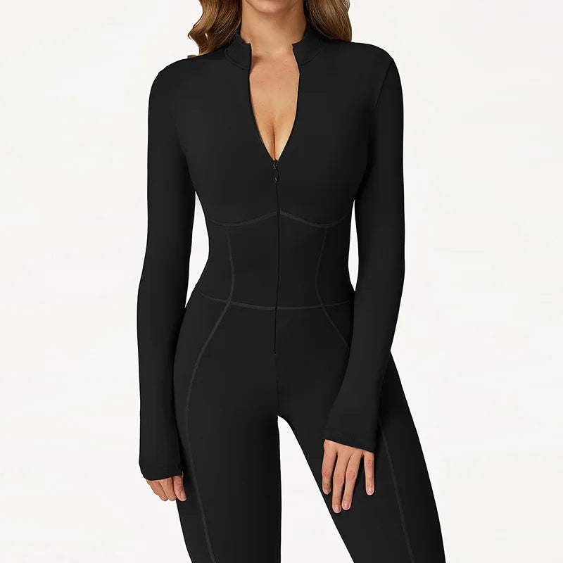 Winter Warm Fleece Sports Jumpsuits Fitness Suits Women's Sportswear Zipper Long Sleeves Tops One-Piece Dance Bodysuit Female