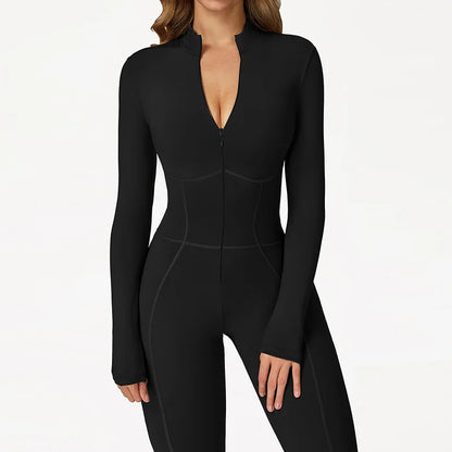 Winter Warm Fleece Sports Jumpsuits Fitness Suits Women's Sportswear Zipper Long Sleeves Tops One-Piece Dance Bodysuit Female
