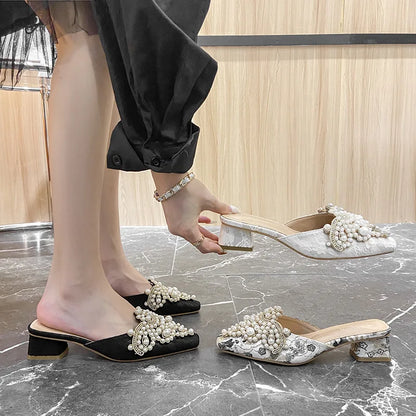 Mules Shoes Women Sandals Ladies Elegant Rhinestone Designer Mirror Luxury Party Slipper Summer New 2026 Slippers Fashion Roman