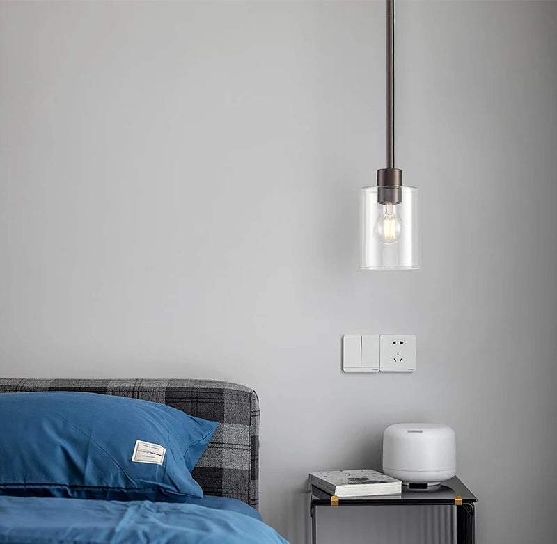 Modern Industrial Pendant Lamp Glass Hanging Adjustable Height Kitchen Dining Room Bedroom Bedside Bathroom Decor Lights
