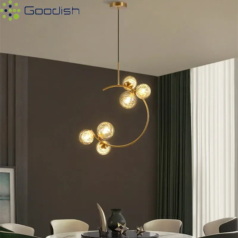 Medieval Bauhaus Gold Glass Ball Bubble Hanging LED Pendant Lights Creative Forged Lamps for Bedroom Home Decoration Chandelier