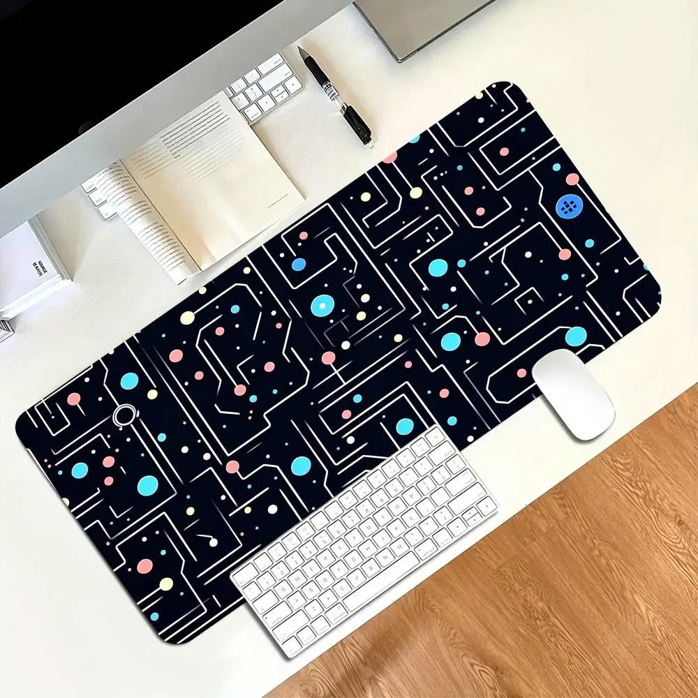 Colorful Tech Circuit Extended Gaming Mouse Pad Non Slip Desk Surface Neon Chip Mainboard Electronic Art Print For Gaming