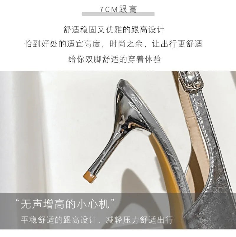 Luxury Designer Women's Shoes Exquisite Pointed Tip High Heeled Sandals for Woman Elegant French Casual Shoes Sandalias De Mujer
