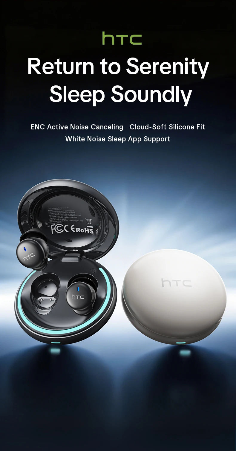HTC NE92 Sleep Earbuds Wireless Bluetooth Earphones Comfortable To Wear Headphones 50Hrs Playback Low Latency Clear Sound Qualit