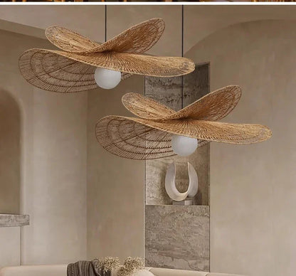 Wabi-Sabi Style Pendant Lights For Bedroom Living Room  Rattan Hand-Woven Lamp Restaurant Home Decor Chandeliers G80 Bulb