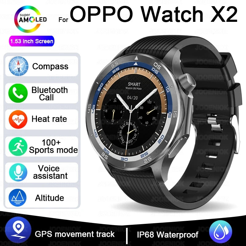 2025 New For OPPO Watch X2 GPS Smart Watch Men High-end Business Men Bluetooth Call IP68 Waterproof Fitness Tracker Smartwatches