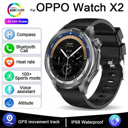 2025 New For OPPO Watch X2 GPS Smart Watch Men High-end Business Men Bluetooth Call IP68 Waterproof Fitness Tracker Smartwatches