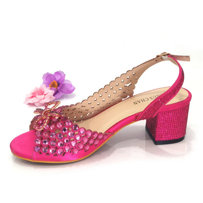 2024 New Italian Design Full Drill Elegant Wine Evening High Heels Wedding Party Shoes Matching Clutch Handbag