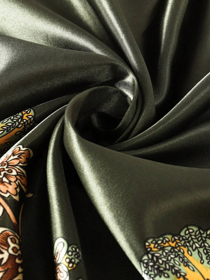 1pc Bohemian Print Faux Silk Satin Scarf Square Hijab New Elegant Floral Women Bandana Shawl Breathable Versatile Scarves