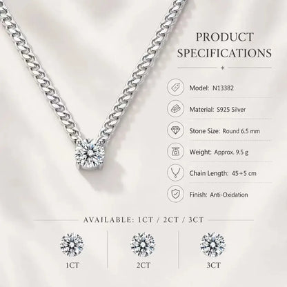 S925 Silver Round Moissanite Necklace 40+5cm Cuban Chain Pendant With Selected GRA Option Anniversary Gift Jewelry
