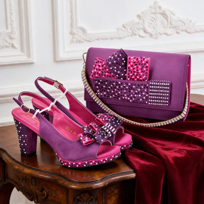 Italian Wedding Matching Shoes and Bags Decorated with Rhinestone African Shoes and Bags Matching Set Ladies Shoes Luxury