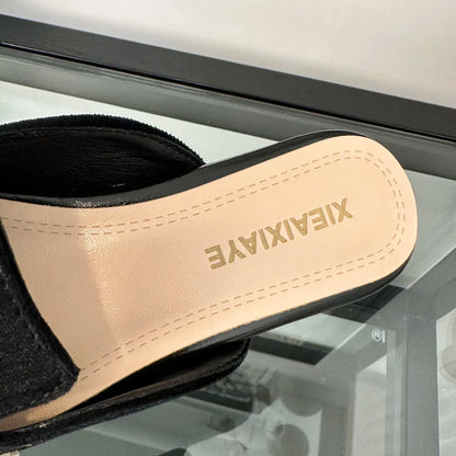 Embroidery Women Mules Slippers Luxury Elegant Pointed Toe Slides Shoes Ladies Sandalias Pointed Bead Embroidery Roman Style