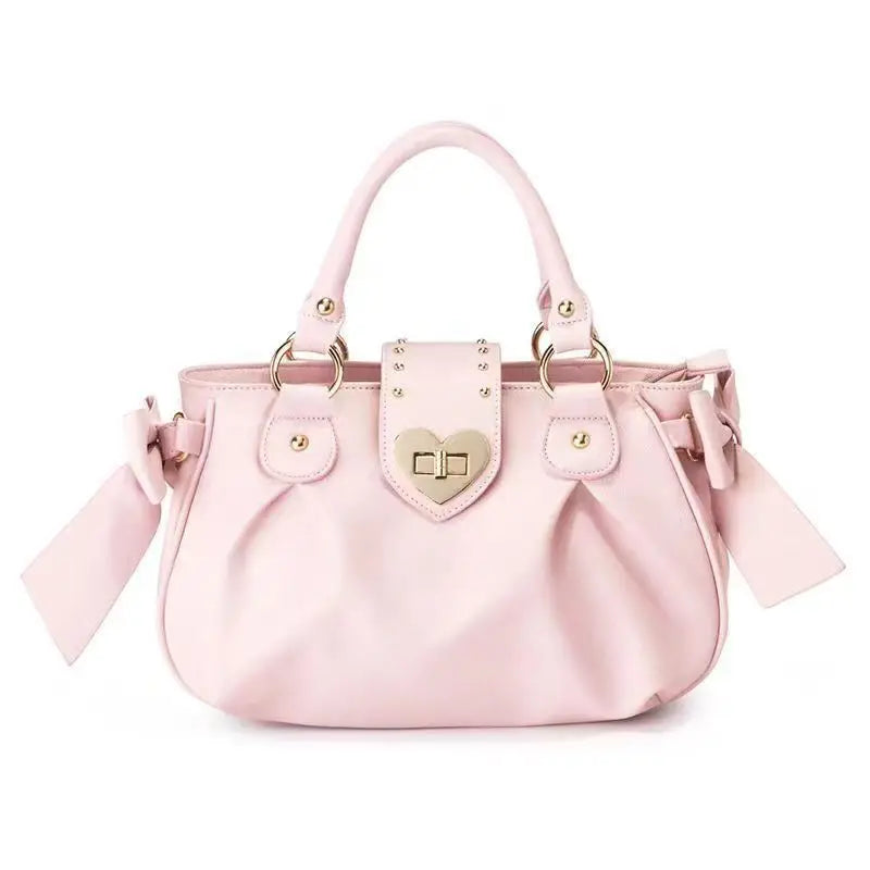 Harajuku Bow Pink Hand Bag Purse Women Japanese Style Soft Casual Crossbody Bag Ladies Sweet Cute Large Capacity Shoulder Bags