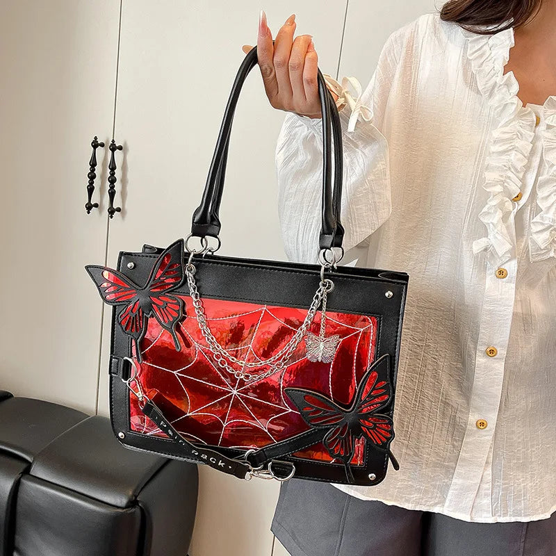 Sweet Y2k Lolita Butterfly Chain Shoulder Bags Trendy Gothic Harajuku Ita Bag Japanese Chic Women Transparent Handbags Crossbody